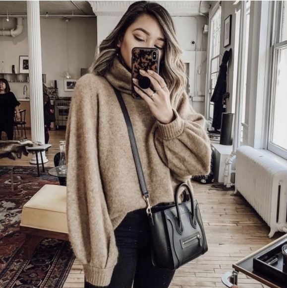 Aritzia Sweaters - ARITZIA BABATON Adichie Sweater Alpaca Wool Turtleneck Oversized Camel Brown XXS